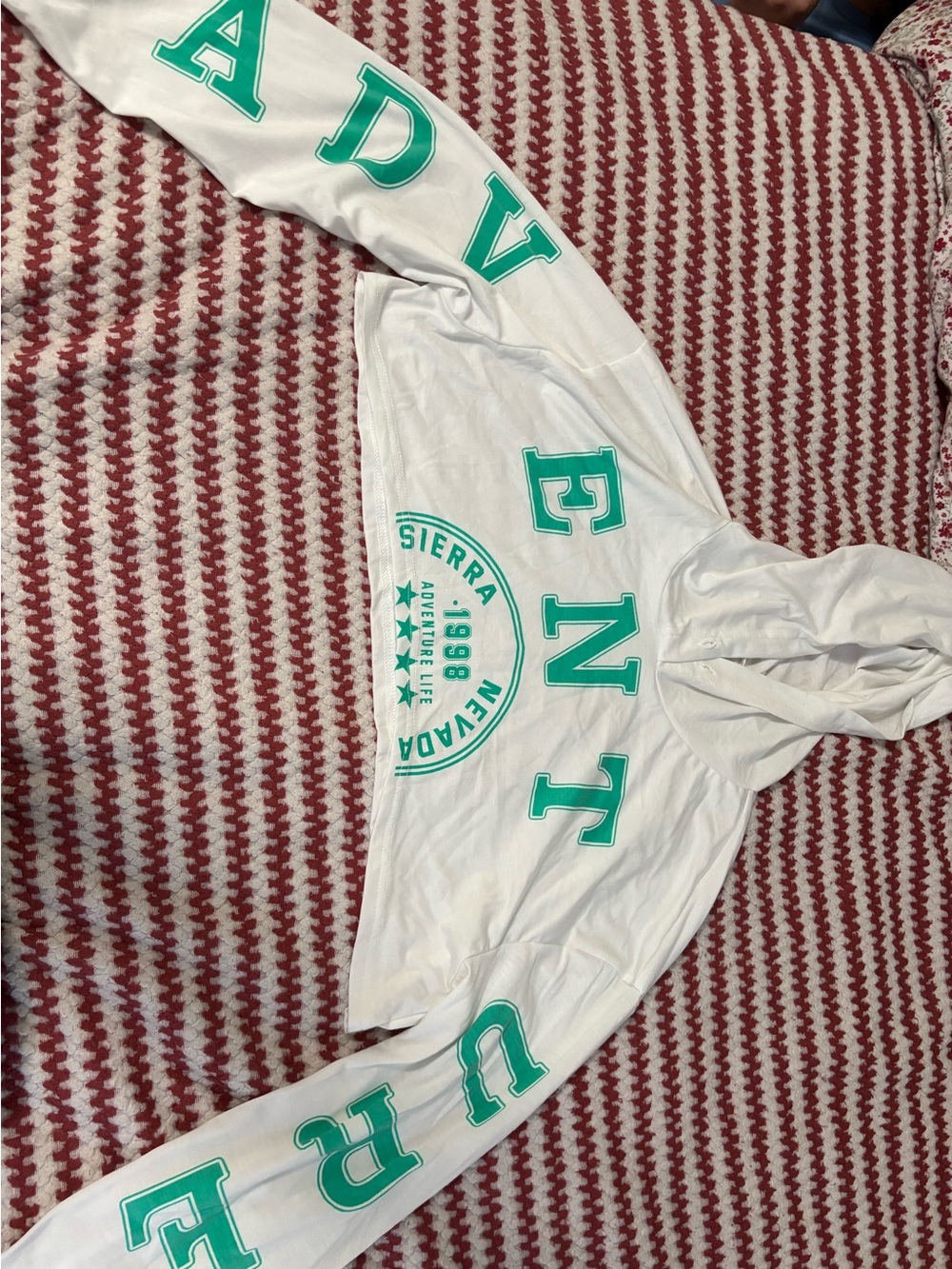 White Hooded Sweater with Green Lettering